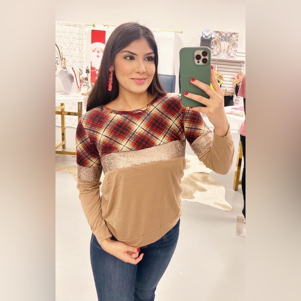 Plaid Sequin Top
